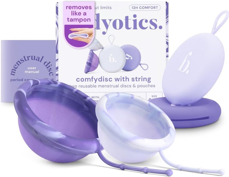 Bodyotics Comfydisc: 2X (S & L) Reusable Menstrual Discs with Pull-Off String for Easy Insertion & Removal, 12-Hour Leak-Proof Protection, Body-Safe Silicone & Includes Carrying Pouches - Image 1